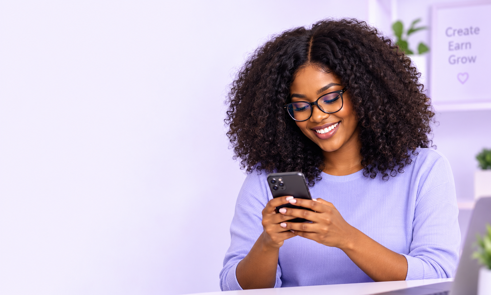 Creator reviewing earnings on her phone