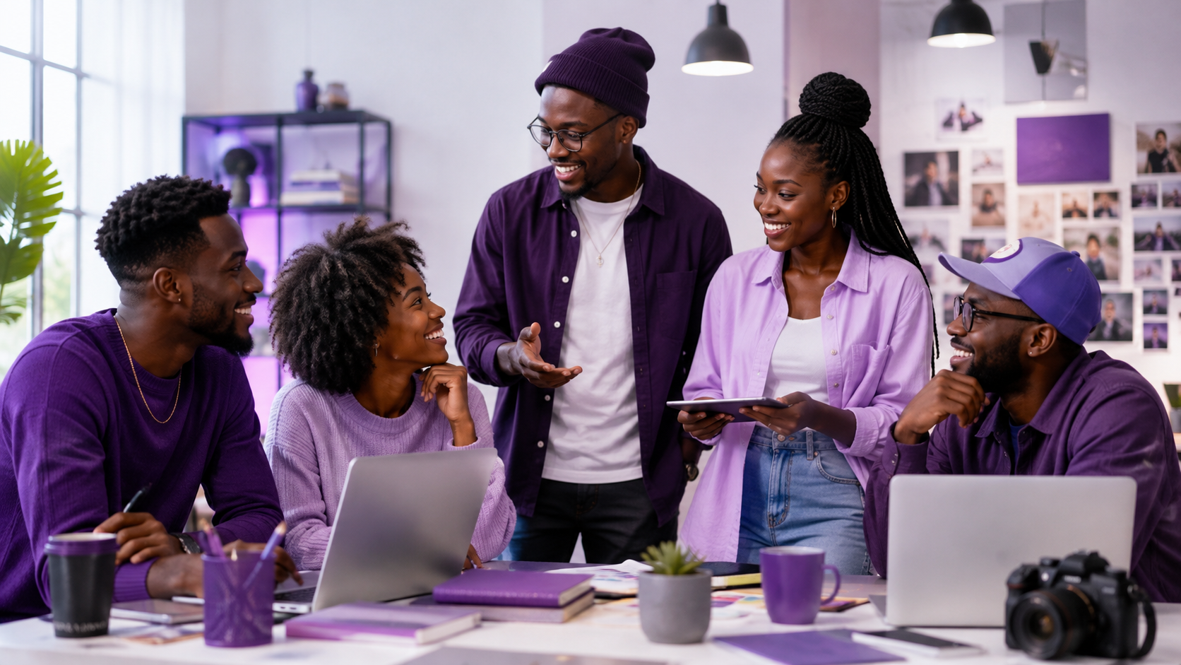 A group of African creatives collaborating in a studio